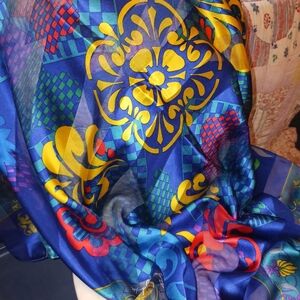 Pangborn Blue Silk Scarf, American Vintage 1990s Designer Fashion